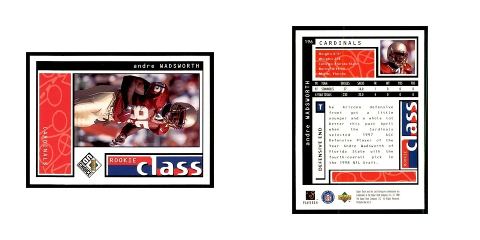 Andre Wadsworth Rookie 1998 UD Choice #196 Football Cards Football Card NM - Image 3 of 3