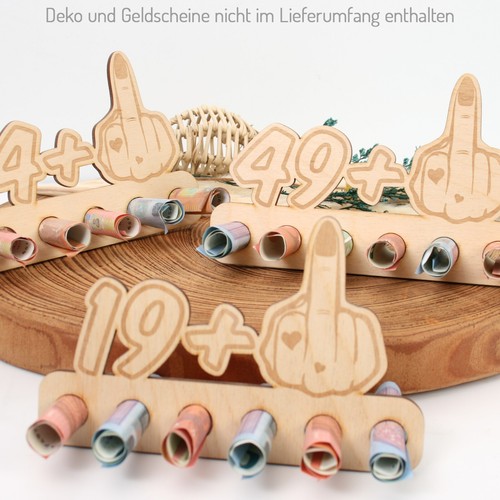 Geldgeschenk „Mittelfinger" zum 16. - 85. Geburtstag aus Holz für Frauen - Bild 15 von 128