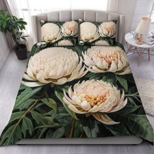Australia Waratah Bedding Set - White Waratah Flowers Fine Art Bedding Set Gift