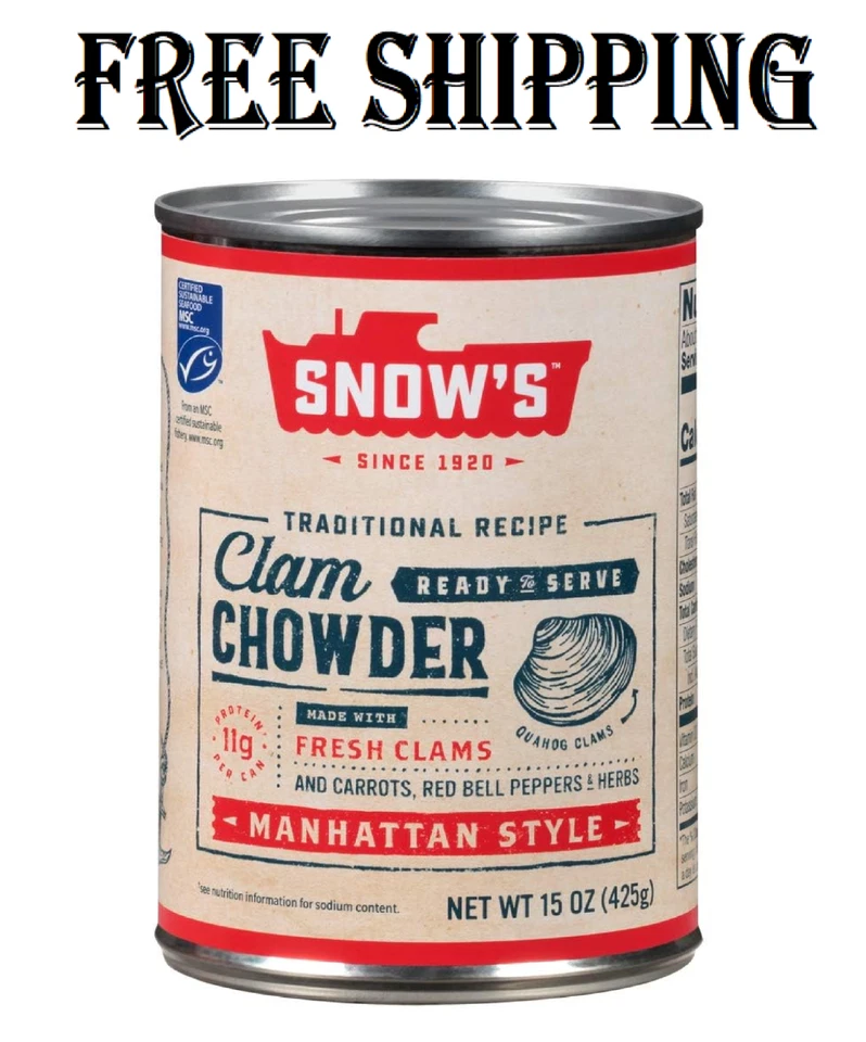 Sopa de almejas Snow's Manhattan, lata de 15 oz - 11 g de proteína por porción (paquete de 6) Foto 2 de 4