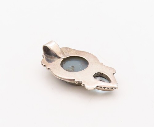 925 Sterling Silver Vintage Pendant Swirly Carved DruZy Quartz & Topaz PT23653 - 第 5/7 張圖片