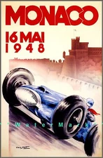 Monaco Grand Prix 1948 Vintage Poster Print Retro Style Car Racing Decor Art 