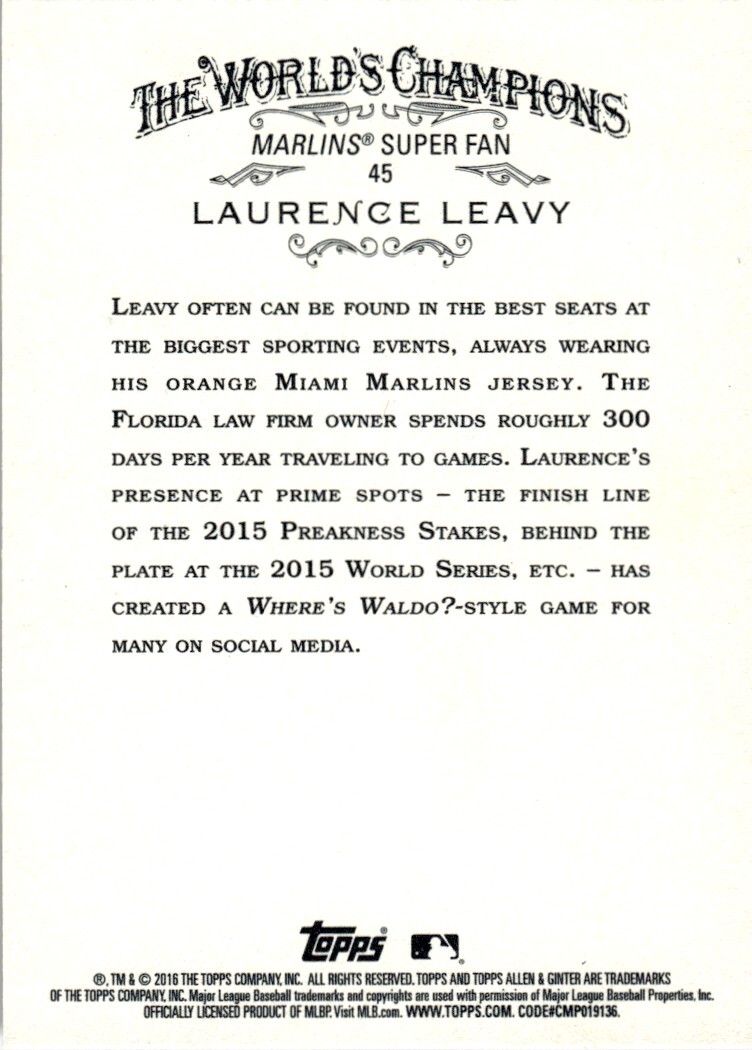 2016 Topps Allen Ginter X Baseball Laurence Leavy Miami Marlins