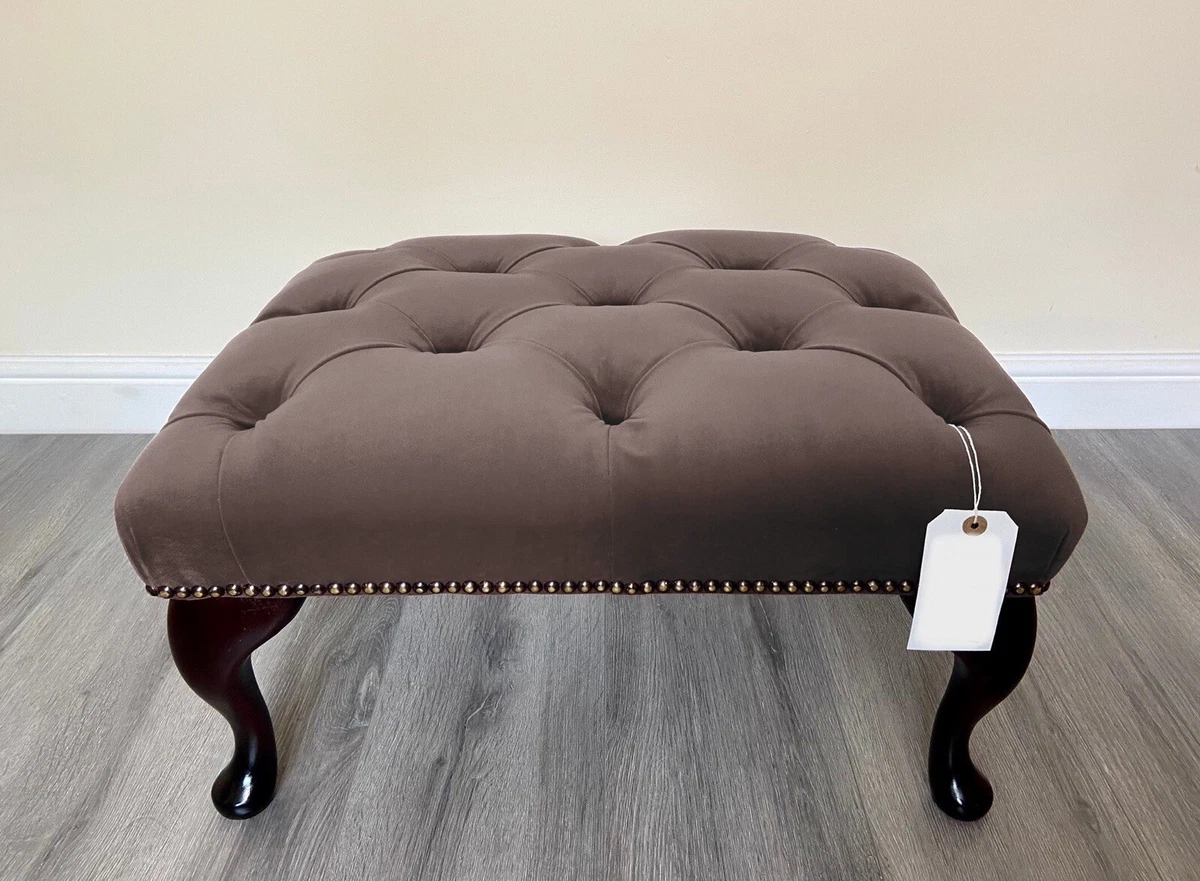Chesterfield Queen Anne Button Light Brown Velvet Footstool eBay