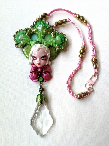 Jewelry Necklace Pendant Luxury Art Deco Charm Clover Leaf Doll Head Crystal Bib - Picture 11 of 24