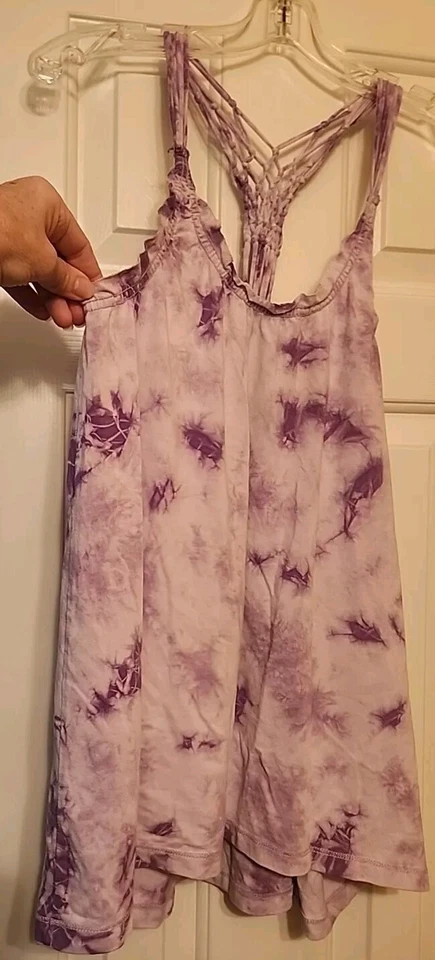 Camiseta sin mangas Earth Yoga para mujer grande púrpura tie dye trenzada espalda deportiva activa Foto 2 de 4