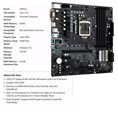 ASRock Z390M Pro4 LGA 1151 DDR4 RAM Motherboard PCI-E 3.0
