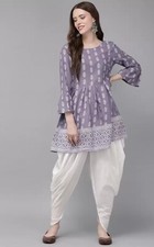 Traditional Wear ; Purple  White Ethnic Motifs Printed Kurti with Dhoti Pants