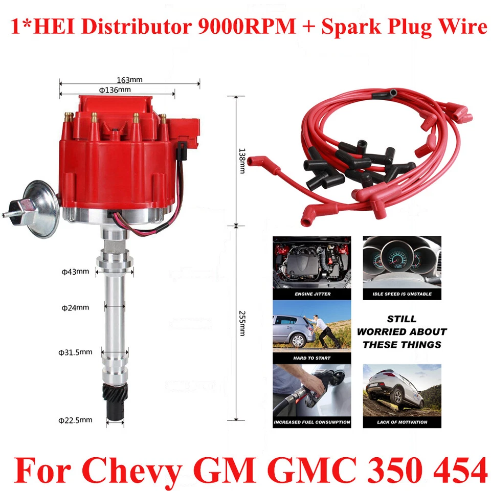 GM08 HEI Distributor & Spark Wire for Chevy 350 454 SBC BBC w/65K Volt 9000RPM - Image 2 of 4