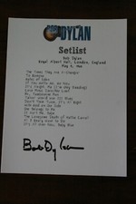 Bob Dylan 1965 London Setlist avec reproduction autographe Bob Dylan 