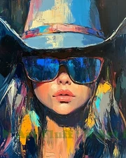 Cowgirl in Sunglasses Colorful AI Digital Image Print 11x14 Museum Paper Ink T48