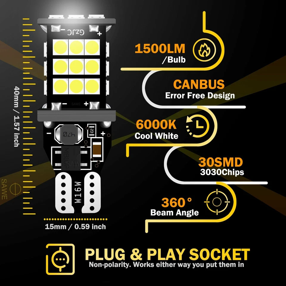 Bombilla LED estroboscópica de retroceso blanca 921 T15 para Chevy Silverado GMC Jeep Foto 3 de 4