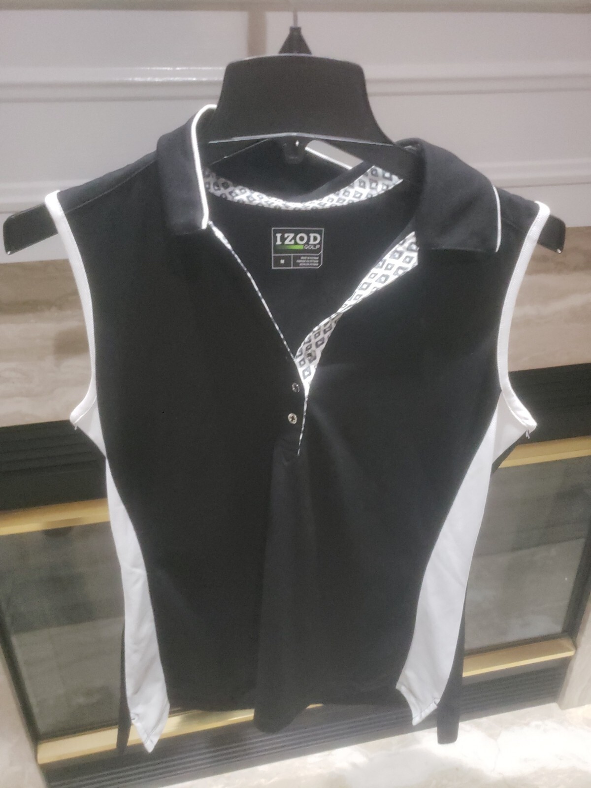Izod Shirt Womens Medium Black White Button Sleeveless Golf eBay