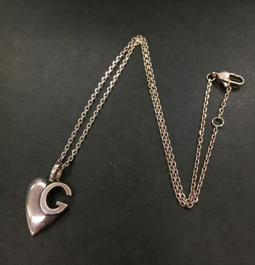 GUCCI Heart G Logo Necklace Sterling Silver SV925 Accessory