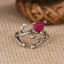 Kite Shape Pink Chalcedony Branch Ring Sterling Silver Adjustable Ring jewelry