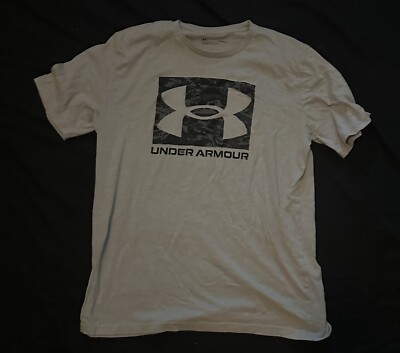 Under Armor Mens Size L Big Logo Tee Shirt Heat Gear Loos Fit Grey