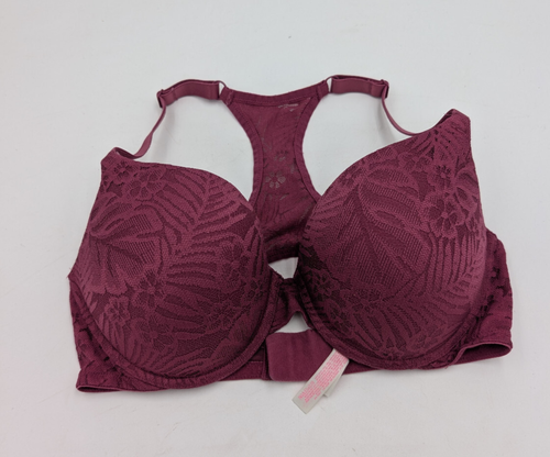 Pink Victoria's Secret Push Up Bra Size 34DD Purple Lace Racerback