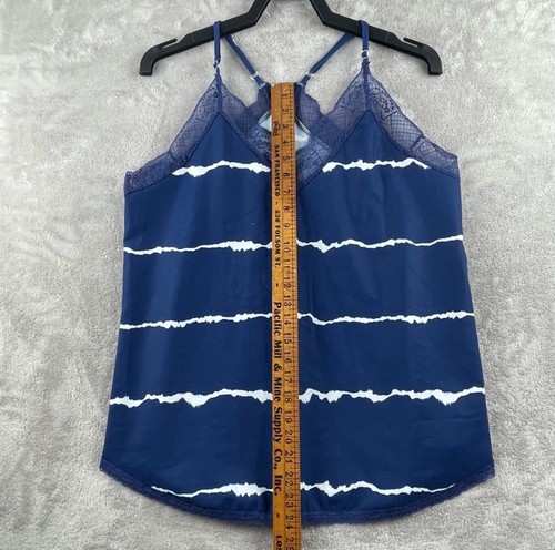 Women's V-Neck Lace Panel Spaghetti Straps Cami Top Blue & White Size Large - Picture 5 of 7