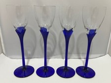 VTG 80s set of 4 crystal Cobalt blue stem She...