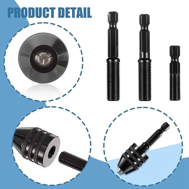 3 Pcs Keyless Drill Chuck 1/4 Inch Hex Shank Keyless Drill Chuck