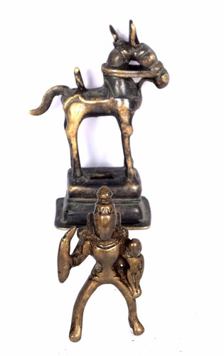 18C Antique Indian Hindu Khandoba Horse Rider Warrior Decor culpture. G7-896 - Picture 7 of 12