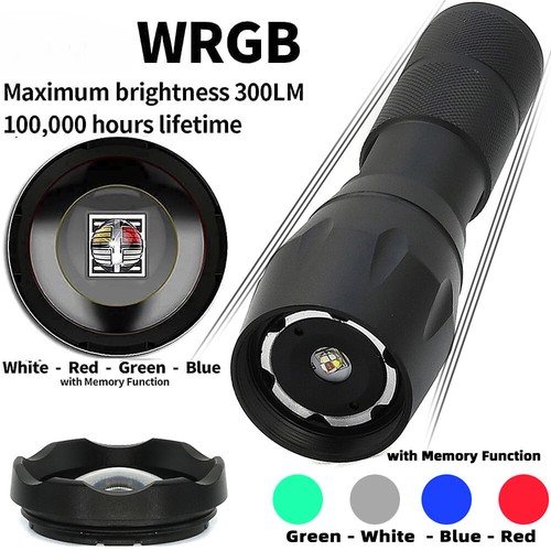 2 Stück Zoombare 4 Farben in 1 Blitzlicht Grün Rot Blau Weiß Jagd Taschenlampe - Bild 3 von 10