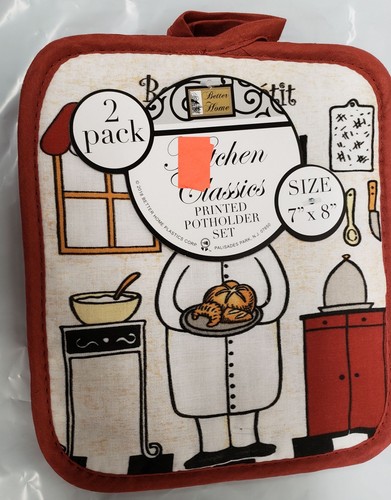 Set 2 Porta Pentole Jumbo Stampate (7" x 8") FAT CHEF CON VASSOIO con Schienale Rosso,Reggiseno - Foto 2 di 5