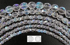 Czech Fire Polished Round Faceted Glass Beads Crystal AB clear Aurora Borealis