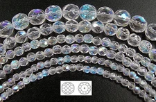 Czech Fire Polished Round Faceted Glass Beads Crystal AB clear Aurora Borealis