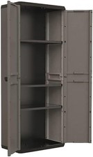 Image of Tall Plastic Cupboard Storage Outdoor Garden Shelves Utility Box Grey Black
