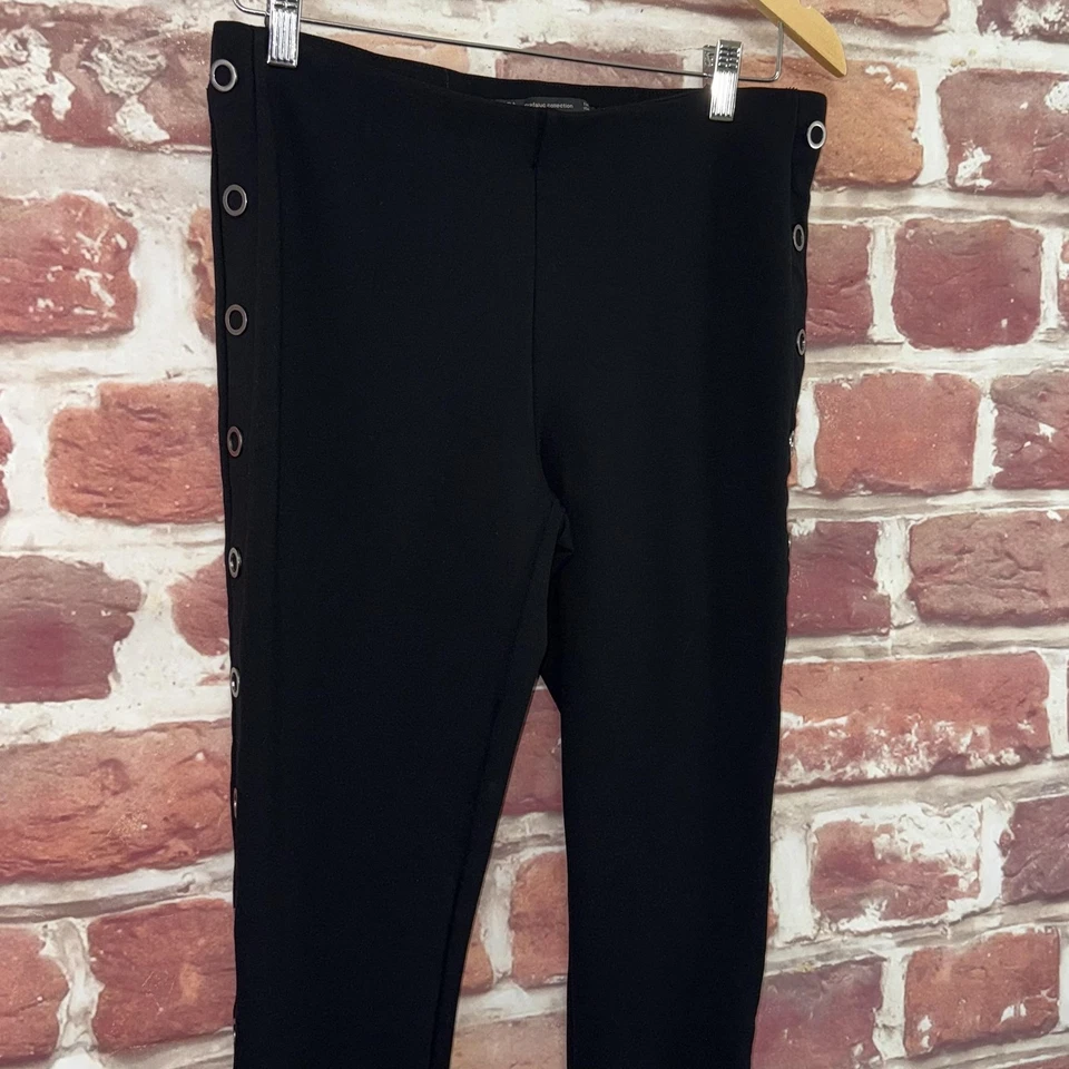 Zara Trafaluc TRF Pants Womens XL Black Side Ring Trim Pull On Stretchy Skinny - Image 3 of 4