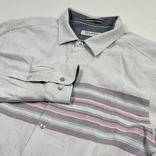 Tommy Bahama Shirt Mens XL Gray Canyon Beach Flannel Stripe Palm Button Front