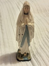 Antique French Religious Virgin Mary Notre Dame De Lourdes Painted Chalk Figure