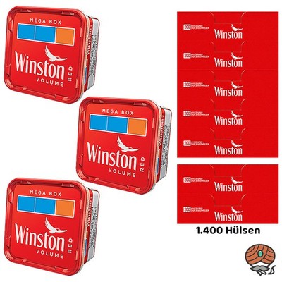 Winston Red/Rot Volumentabak Mega Box 3x 115g, King Size Hülsen