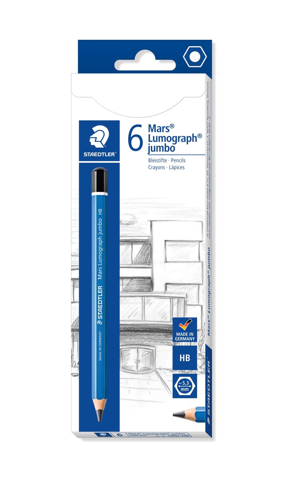 STAEDTLER HB Mars Lumograph Jumbo Pencils, Thick Barrel, for Writing and Drawing