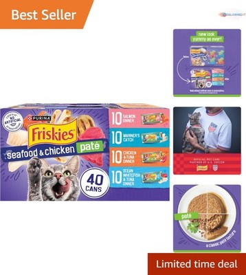 Wet Cat Food Variety Pack 40 Cans Pate Seafood Chicken Grain-Free