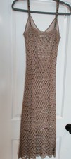 BARAMI SEQUENCE CROCHE DRESS L 49 STRETCHY WITH LINER CREAM COLOR