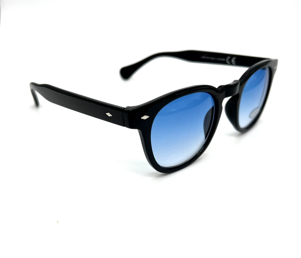 Occhiali Da Sole Uomo nero lucido con Lenti Azzurre Johnny Depp V400 - Immagine 2 di 4