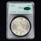 1925 $1 MS63 OGH Peace Silver Dollar - CAC Approved - Early PCGS Rattler Holder