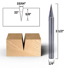 22Â° Zero Point V Groove Engraving Carbide Router Bit 1/4" Shank - Yonico 14106q