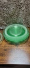 Set of 8 Green Depression Glass Luncheon Plate Leaf Band Pattern 1930. Vintage