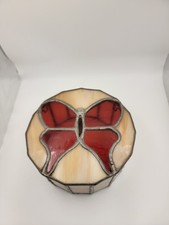 Vintage Stained Glass Trinket Box With Butterfly 5 Inch Diameter PLEASE READ