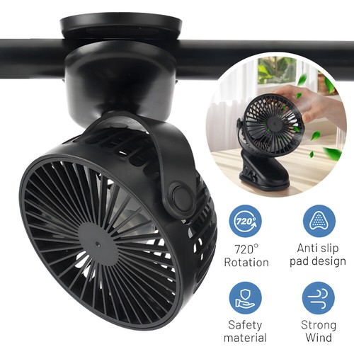 Mini 3 Speeds USB Rechargeable Cooling Fan Clip On Desk Baby Stroller Portable - Picture 9 of 19