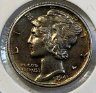 1943 - D Toned Silver Mercury Dime 10 Cents Almost Uncirculated AU Condition