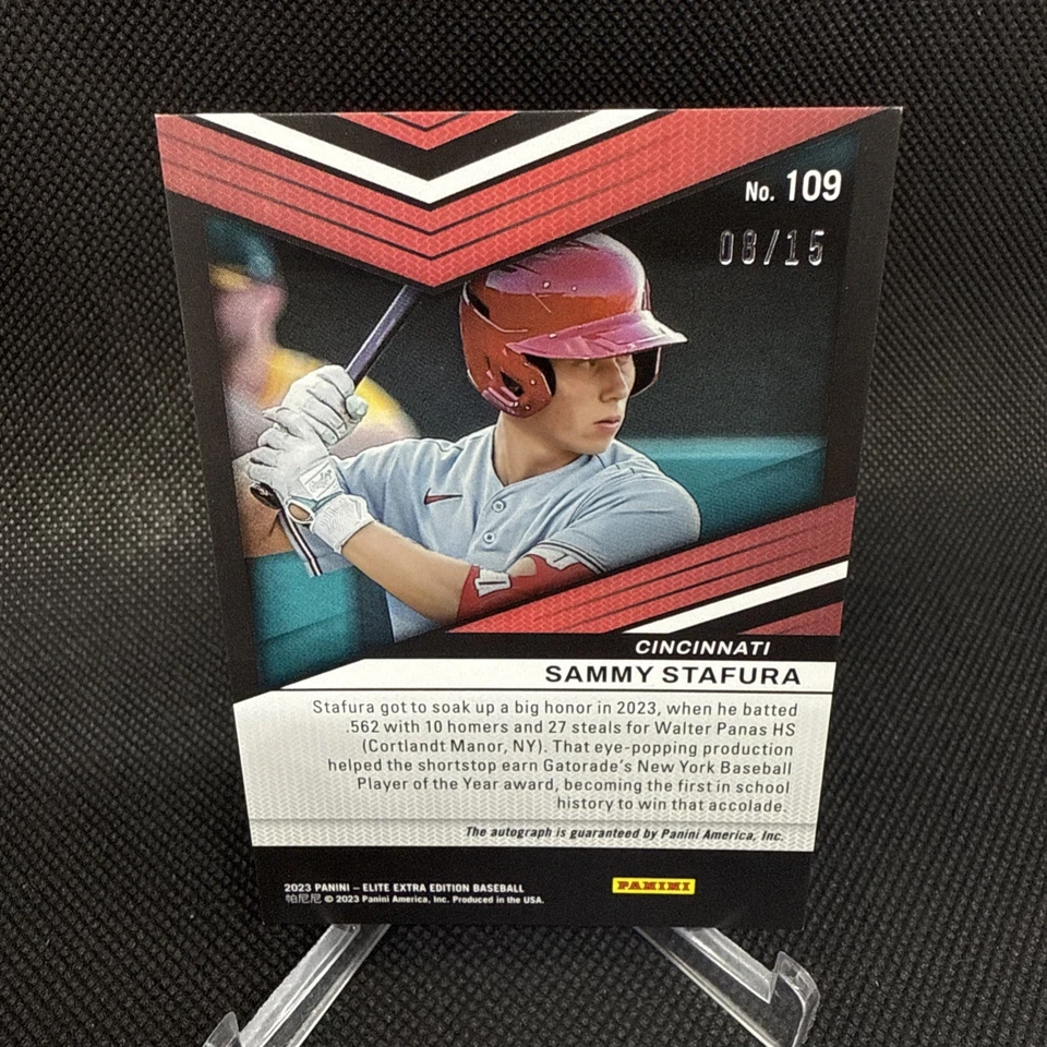 2023 Panini Elite Extra Edition Sammy Stafura Auto /15 FOTL Blue Stars Pirates - Image 2 of 2