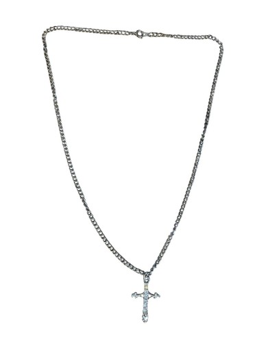 Vintage Silver Tone Cross Crucifix Pendant Crystal Rhinestones Chain Necklace - Picture 3 of 13