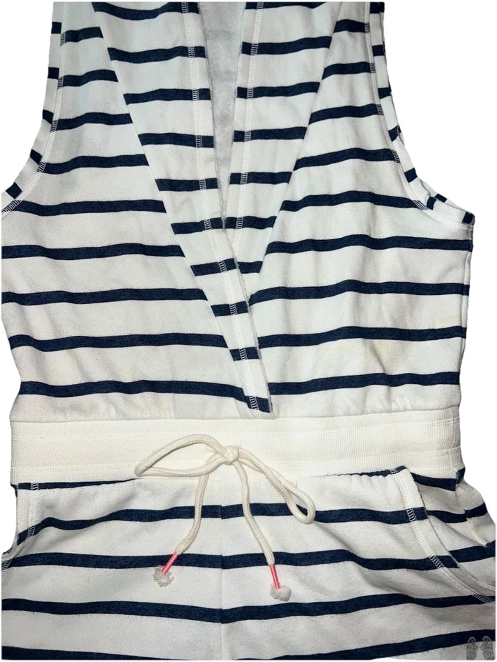 ¡NUEVO! Mameluco Victoria’s Secret, Terry Suave a Rayas Blanco Azul Marino, Cubre, Talla PEQUEÑA Foto 4 de 4