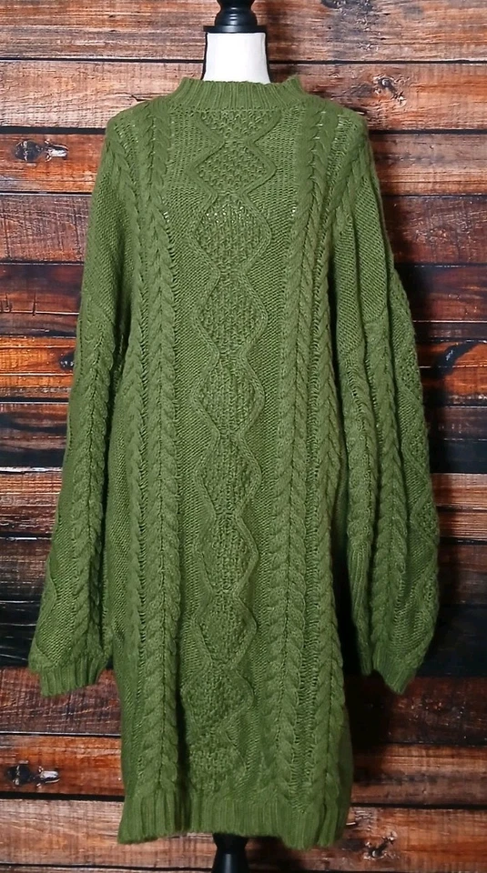 Vestido Suéter Túnica Forever 21 Talla Grande 4X Verde Tejido con Cable Acrílico Mezcla de Lana  Foto 3 de 4