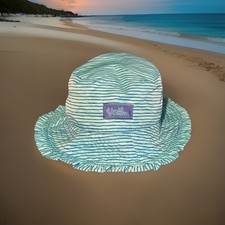 UV Skinz Reversible Baby Bucket Hat Blue Green Striped Pineapple Ruffle Accent