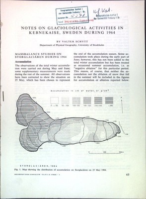 Notes on glaciological activities in Kebnekaise, Sweden during 1964; Schytt, Val
